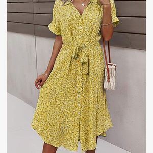 Floral Print Yellow Midi ☀️ Dress